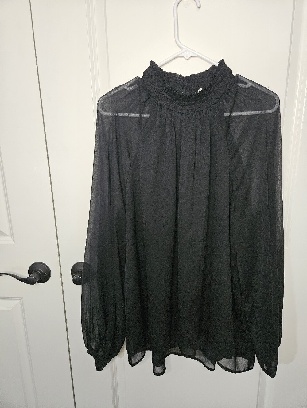 Joie Women's Black Sheer Chiffon Smocked High Neck Blouse 3XL